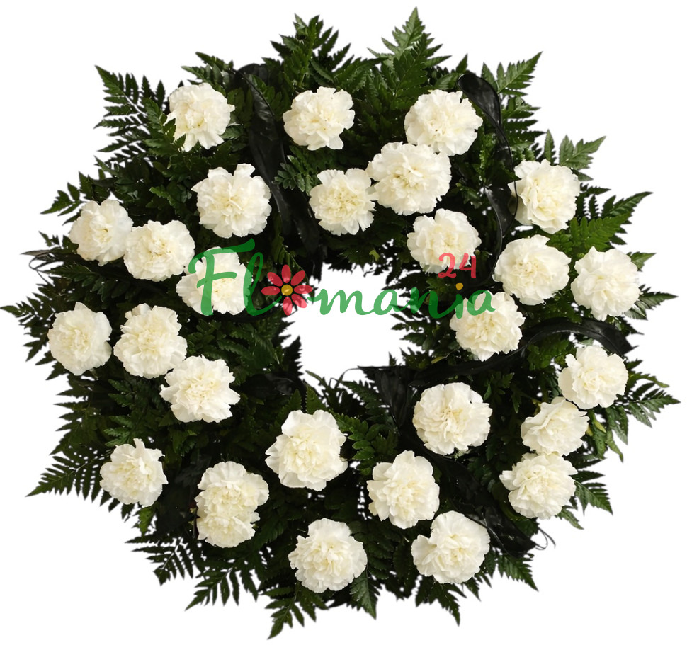 Траурный венок из белых гвоздик